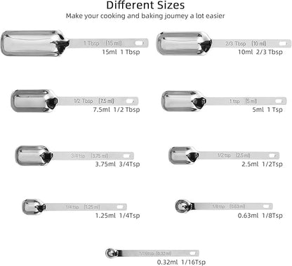 17-Piece Stainless Steel Measuring Cups and Spoons Set, Silver, 7 Cups & 9 Spoons + Leveler