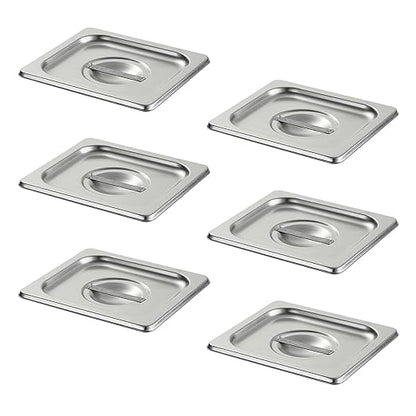 Hotel Pan Lids 6 Pack– Fits 1/6 Size Stainless Steel Steam Table Pans, Anti-Jam Food Pan Cover for Catering, Buffet Use, Kitchen Prep