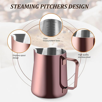 Milk Frothing Pitcher, 20OZ/600ML Stainless Steel Espresso Steaming Pitcher Coffee Milk Frother Cup with Decorating Art Pen for Espresso Machine, Milk Frother, Latte Art