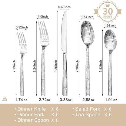 KINGSTONE Silverware Set, 30-Piece 18/10 Stainless Steel Brushed Handle Flatware Cutlery Set, for Kitchen, Home, Party, Wedding Gift, Rust Resistant and Dishwasher Safe