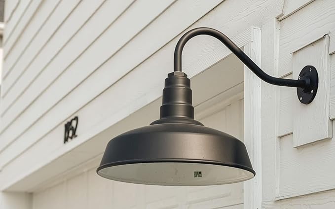 Steel Lighting Co. Gardena Barn Light | Outdoor Wall Mounted | 16" Dome | 11" Gooseneck | Farmhouse Light Made in America | Hunter Green Exterior/Brass Interior