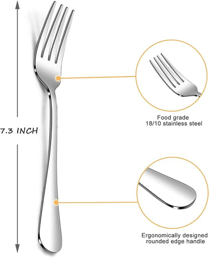 SANTUO Salad Forks Set - 12 Piece Stainless Steel Silverware Forks with Long Handle Use for Home, Restaurant or Camping - Silver 7.3 Inches