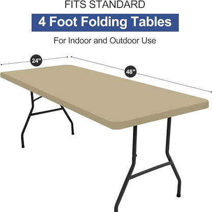 homing Rectangle Table Cloth Cover, Waterproof Polyester Elastic Fitted Tablecloth, Fits for 4 Foot Folding Tables, Washable Table Protector for Picnic, Camping, Outdoor (Taupe, 24" x 48")