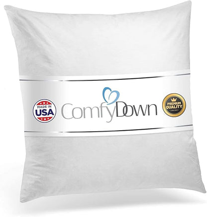 ComfyDown Decorative Throw Pillow Insert, Down and Feathers Fill, 100% Cotton Cover 233 Thread Count, Square Pillow Insert - Made in USA (18" x 18")