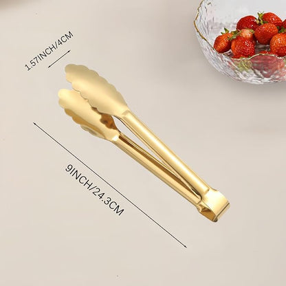 Gold Serving Tongs & Utensils, 4 Pack 9 Inch Non-slip Grip Stainless Steel Gold Tongs for Serving Food, Buffet, Party, Salad & Ice
