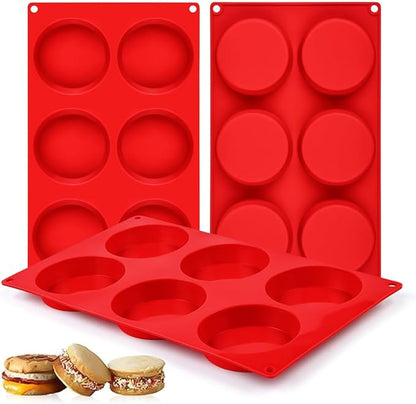 CAKETIME Muffin Top Pan, Silicone Egg Molds for Breakfast Sandwiches 3 Inch Round Silicone Baking Molds for Baking English Muffins, Whoopie Pies, Corn Bread, Egg Bites, Tarts 3 Pack