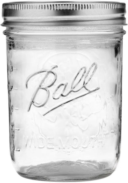 Ball Wide Mouth Pint 16-Ounce Glass Mason Jar with Lids and Bands, 12-Count