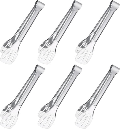6PCS Serving Tongs, 7Inch Buffet Tongs, Stainless Steel Food Tong Small Serving Utensils for Cooking, Entertaining, Salad, Barbecue, Buffet, Toast and Steak by Sunenlyst (Stainless buffet tongs)