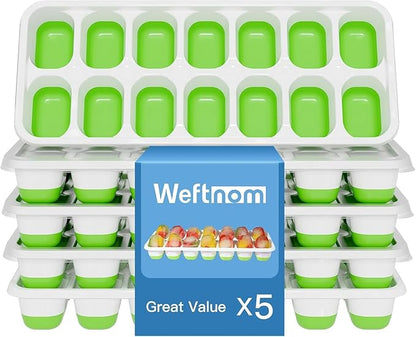 Ice Cube Tray with Lid 5 Pack, 60 Cubes Silicone Ice Cube Trays for Freezer, BPA-Free Easy Release Ice Molds, Stackable Dishwasher Safe Ice Cube Trays for Cocktails, Coffee & Drinks