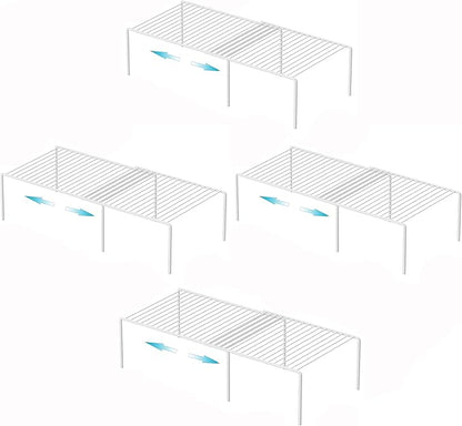iPEGTOP Freezer Cabinet Storage Shelf Set of 4, 8 Pieces Expandable Metal Rustproof Spice Rack, Adjustable Kitchen Organizer Counter Fridge Pantry Shelf Space Saver (White)