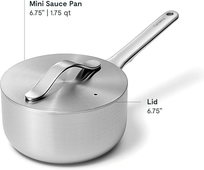 Caraway Stainless Steel Sauce Pan (1.75 Qt) - 5-Ply Stainless Steel - Oven Safe & Stovetop Agnostic - Non Toxic, PTFE & PFOA Free