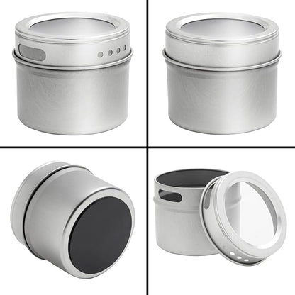 Talented Kitchen Magnetic Stainless Steel Spice Jars - 24-Pack, 3 oz, Silver - Magnetic Kitchen Spice Jars with Organizer Plates & Lids for Fridge & RV - Includes 6 Wall Plates & 269 Preprinted Labels
