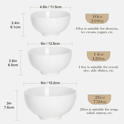 MALACASA 26 Oz Porcelain Soup Bowls Set of 4, White Ceramic Bowls for Kitchen, Cereal Bowl for Oatmeal, Fruit, Salad, Ramen and Rice Bowl -Dishwasher & Microwave Safe Bowls