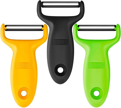 Vegetable Potato Peelers for Kitchen, Y Peeler for Apple Veggie Potatoes Fruits Carrot, Carbon Steel Blade 3-Pack Yellow/Black/Green