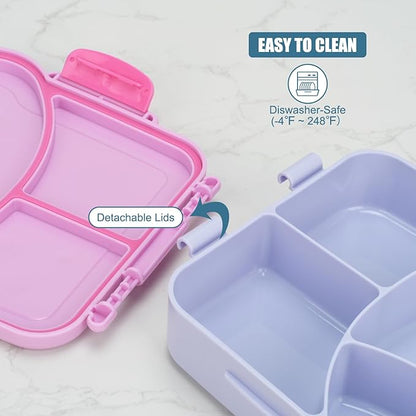 Bento Box for Kids School Lunch Box with Utensils and a Dipping Bowl, Leak-Proof 4 Compartments with Carrying Handle, BPA-Free Bento Box for Girls and Boys in School, Preschool, Daycare (Purple)