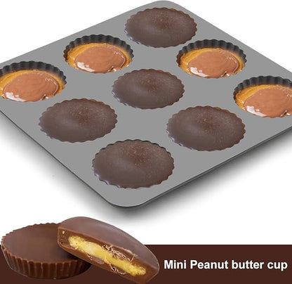 Palksky Chocolate Almond Peanut Butter Cup Mold - (3PCS) 9 Cup Bite Size Fat Bombs Snack Baking Pan/Mini Silicone Cookie Candy Mold for Brownie, Jello, truffle