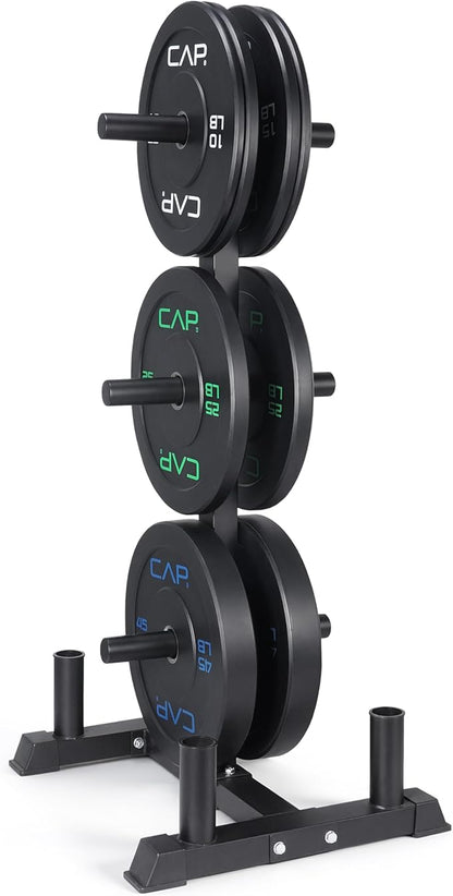 CAP Barbell 2-Inch Olympic Bumper Plate Weight Set with 6 Post Rack | 100-370 lbs | Multiple Options