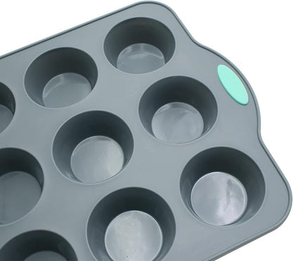 To encounter Small Silicone Muffin Pan, 2 Pack 12-Cup, Nonstick Baking Cups, Cupcake Pan with Metal Reinforced Frame More Strength