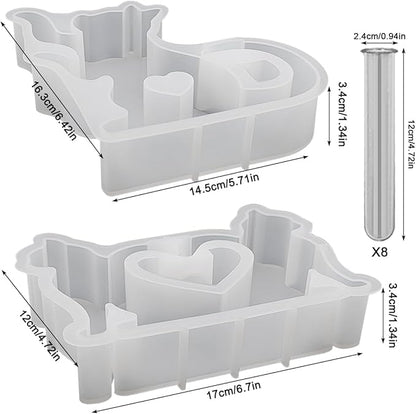 SourceTon Silicone Resin Mold Set for Flower Vases – Includes 2 Cat-Shaped Test Tube Vase Molds and 8 Test Tubes, Epoxy Resin Molds for DIY Floral Decor and Home Crafts
