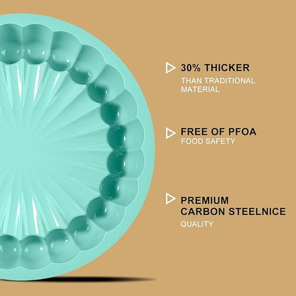 10 Inch Silicone Bundt Cake With 8 Inch Pan Set (2 Pack) - Nonstick Baking Mold for Pound Cake, Jello, Bread & Brownies, Dishwasher Safe, Blue