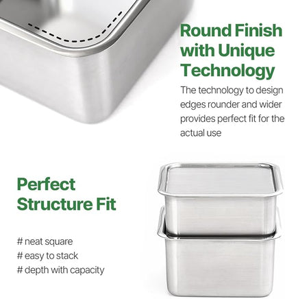 CuBE Low 3PCS Set Stainless Steel Food Storage Containers With Lids and 3 Net Kitchen Appliances Dishwasher Safe Premium South Korea