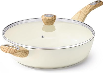SENSARTE Ceramic Nonstick Frying Pan Skillet with Lid, 10.5 Inch Deep Frying Pan, 3.8 Qt Saute Pan, Induction Pan, Healthy Non Toxic Cooking Pan with Helper Handle, PFOA PFAS PTFE Free