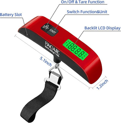 BAGAIL Digital Luggage Scale, 110lbs Hanging Baggage Scale with Backlit LCD Display, Portable Suitcase Weighing Scale, Travel Luggage Weight Scale with Hook, Strong Straps for Travelers