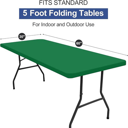 homing Rectangle Table Cloth Cover, Waterproof Polyester Elastic Fitted Tablecloth, Fits for 5 Foot Folding Tables, Washable Table Protector for Christmas, Holiday, Party (Hunter Green, 30" x 60")