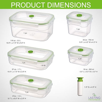Lasting Freshness BPA-Free Plastic Vacuum Seal Containers with Hand Pump – Airtight Food Storage, Meal Prep & Pantry Organization, Preserves Freshness 5X Longer, 11-Piece Set
