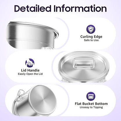 304 Stainless Steel Airtight Canister for Kitchen, 1.59Gal Canisters Container with Lids and Sturdy Locking Clamp,Bucket Food Storage Containers Airtight for Flour Coffee Bean Tea (6L)