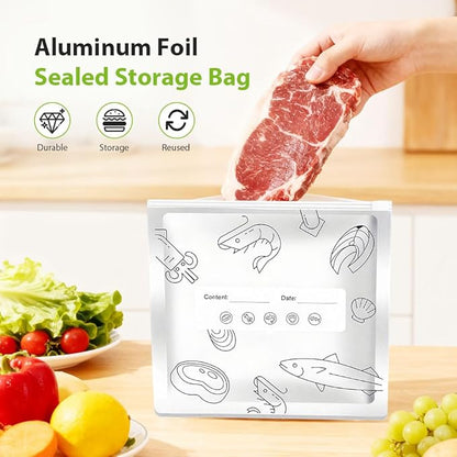 Reusable Aluminum Foil Sealable Storage Bags, 2026 New Resealable Vacuum Zipper Pouches, Stand Up Foil Sealable Bags with Label and Zip Lock for Kitchen (20, Small)