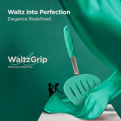 Kitchen Mama WaltzGrip Platinum Silicone Pancake Spatula Turner: Heat Resistant Flexible, Stainless Steel Core, Nonstick, Dishwasher Safe, Flipper – Ideal Kitchen Cookware for Eggs, Fish, Meat (Teal)
