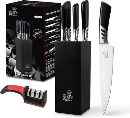 knife set.7piece kitchen knives block set with sharpener.Premium Stainless Steel Cooking Knife Set for Chef,Hardwood Kitchen black Knife Set .Dishwasher Safe Knives Sets for Kitchen.