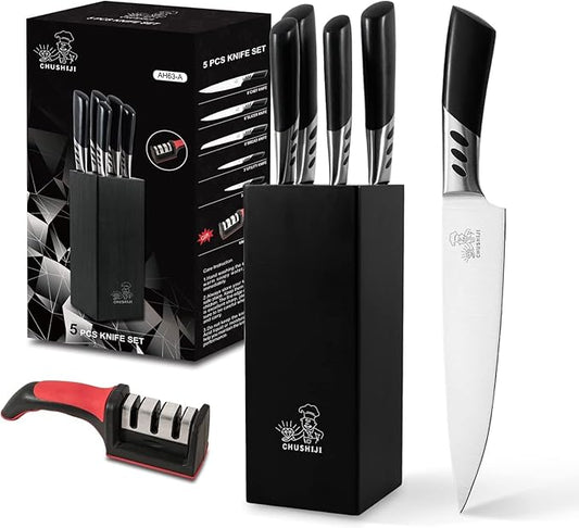 knife set.7piece kitchen knives block set with sharpener.Premium Stainless Steel Cooking Knife Set for Chef,Hardwood Kitchen black Knife Set .Dishwasher Safe Knives Sets for Kitchen.