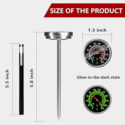 Meat Thermometer - Instant Read Food Thermometer with 5.5-Inch Stainless Steel Probe for Cooking, Steak, Bread, Chicken, Grilling, Milk, Tea & Coffee - 1.5-Inch Dial Kitchen Temperature (1PCS)