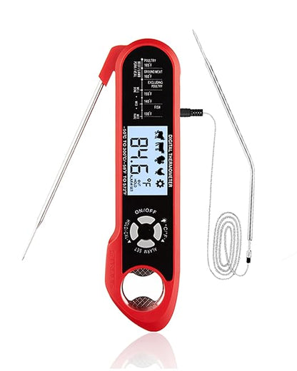 Brigii Meat Thermometer, Instant Read Digital Thermometer-Waterproof/Backlight, 43in Extended Probe and Folding Probe, Oven-Safe Design, Kitchen Food Thermometer for Deep Fry, Grilling, BBQ