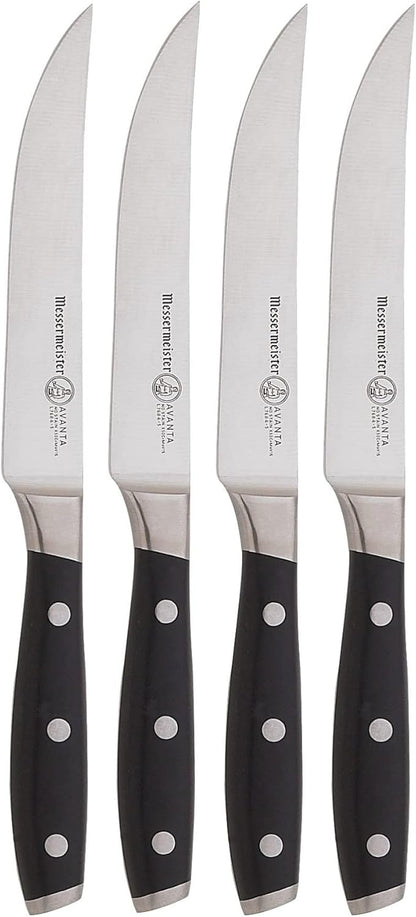 Messermeister Avanta 5” Fine Edge Steak Knife Set - German X50 Stainless Steel - Rust Resistant & Easy to Maintain - Includes 4 Steak Knives