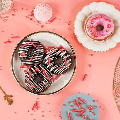 Kasvan Red Mix Sugar Sprinkles - Edible Candy Pearls with 4-Claw Sprinkle Pen,118g/4.16 Oz, Gift Box Pack, Baking Cake Decorations, Ice Cream Toppings and Cookie Decorating (Red)