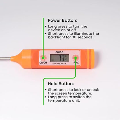 Candy & Meat Thermometer with Type-C Rechargeable Digital Instant Reading for Candy Making, BBQ, Deep Frying, & Liquids, 8" Long Probe,CT180-L