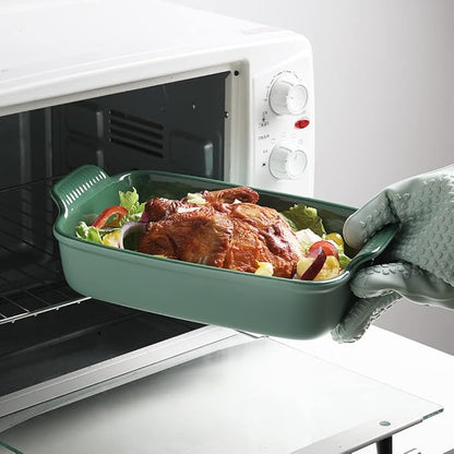 Sweejar Baking Pans Set, Ceramic 9x13 Baking Dish with Handle, Rectangular Casserole Dishes for Oven, Bakeware Sets of 3, Durable Lasagna Pan Deep for Kitchen, Banquet, Wedding Gift(Green)