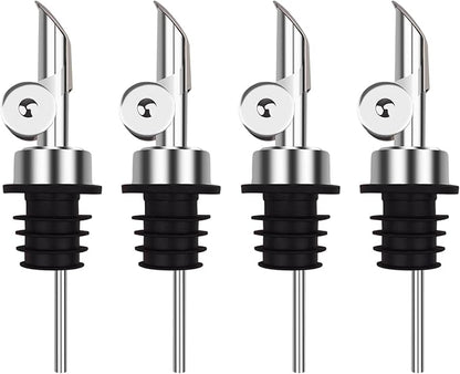 4 Pcs Olive Oil Dispenser, Speed Liquor Pour Spout with Flip Top, Stainless Steel Auto Pour Spouts for Liquor, Oil, Vinegar, Syrup and Other Liquid Bottles