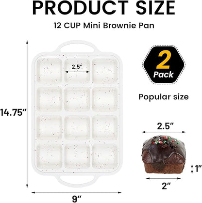 Vinino Silicone Brownie Pan With Dividers, 2 Pack Mini Loaf Pan for Baking Individual, Nonstick 12 Cups Square Muffin Cupcake Pans with Metal Reinforced Frame-Cream