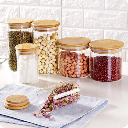 15oz Glass Food Storage Jars, Glass Jars with Bamboo Lids, Kitchen Storage Jars, Set of 6, Canisters with Airtight Lids for Spice, Coffee, Cookie, Pantry Organizers
