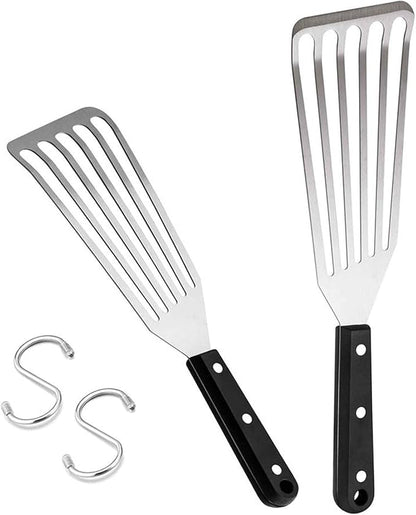 HaSteeL 2 Pack Fish Spatula Turner, 12.5" & 11" Stainless Steel Slotted Spatula Set for Kitchen Cooking, Flipping, Turning, Frying & Grilling, Full Tang ABS Handle, Dishwasher Safe