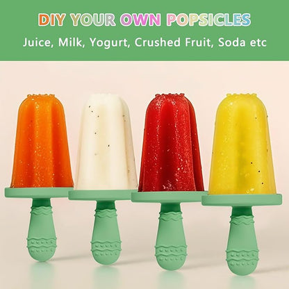 Silicone Popsicle Molds for Toddlers, 6-Cavity x 2oz Food-Grade Ice Pop Mold, Reusable DIY Fresh Fruitsicle Frozen Treats Maker (GREEN)