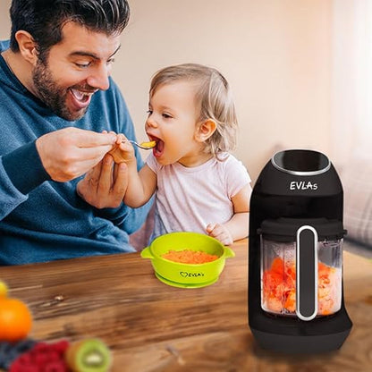 EVLA'S Baby Food Maker, Steamer, Blender, Baby Food Processor for Healthy Homemade Baby Food in Minutes, Touch Screen with 6 Reusable Food Pouches, Baby Registry Essential, Dark Grey