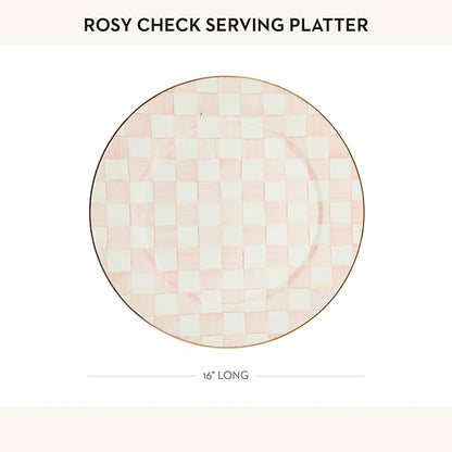 MACKENZIE-CHILDS Enamel Serving Platter, Decorative Serving Platter for Food, 16 Inches, Rosy Check