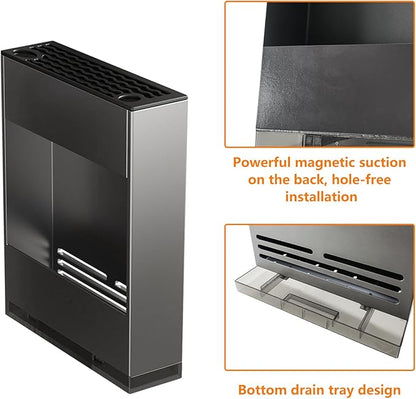 Magnetic Universal Knife Block Holder, Magnetic Aluminum Knife Holder for Refrigerator with Slots for Scissors and Sharpening Rod Storage Stand Display Unique Slot Design to Protect Blade