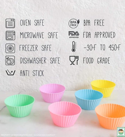 by XNM Creations, Premium Grade Silicone Cupcake and Muffin Liner Molds Baking Cups (Pastel), Pack of 24