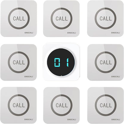 SINGCALL Restaurant Pager System Waiter Calling System Pagers and Beepers for Kitchen,Fast Food,Hotel,Restaurants,Cafe,Bar to Call Waiters 8 Waterproof Wireless Call Buttons 1 Number Display Receiver